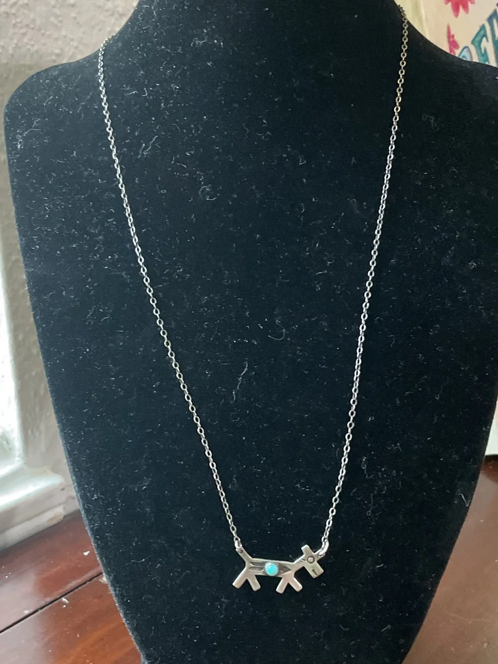 Vintage Sterling Turquoise Native American Horse Engraved Necklace Old Clasp